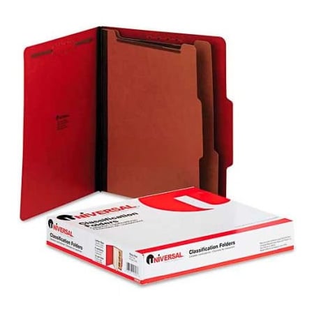 Universal Universal Pressboard Classification Folders, Letter, Six-Section, Ruby Red, 10/Box 10303